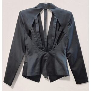 PM Collection Satin Cutout Back Cropped Blazer One Button Black Womens Size 10